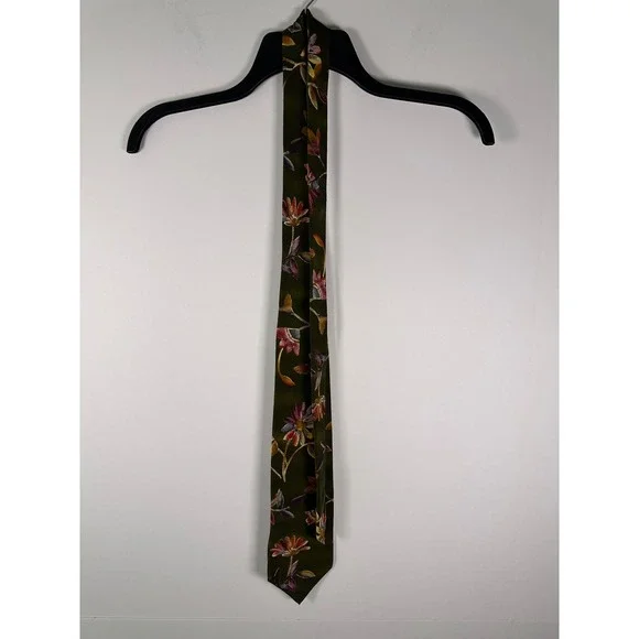 Bill Blass Tie Mens One Size Olive Green Floral Designer 100% Silk Necktie - Picture 3 of 7